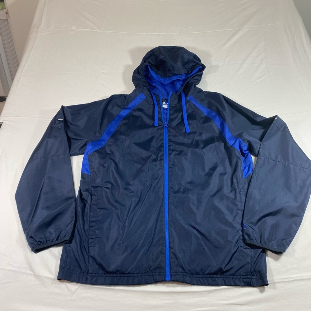 Starter Jacket Rain Hoodie Windbreaker Men Jacket Blue Full Front Zip pockets